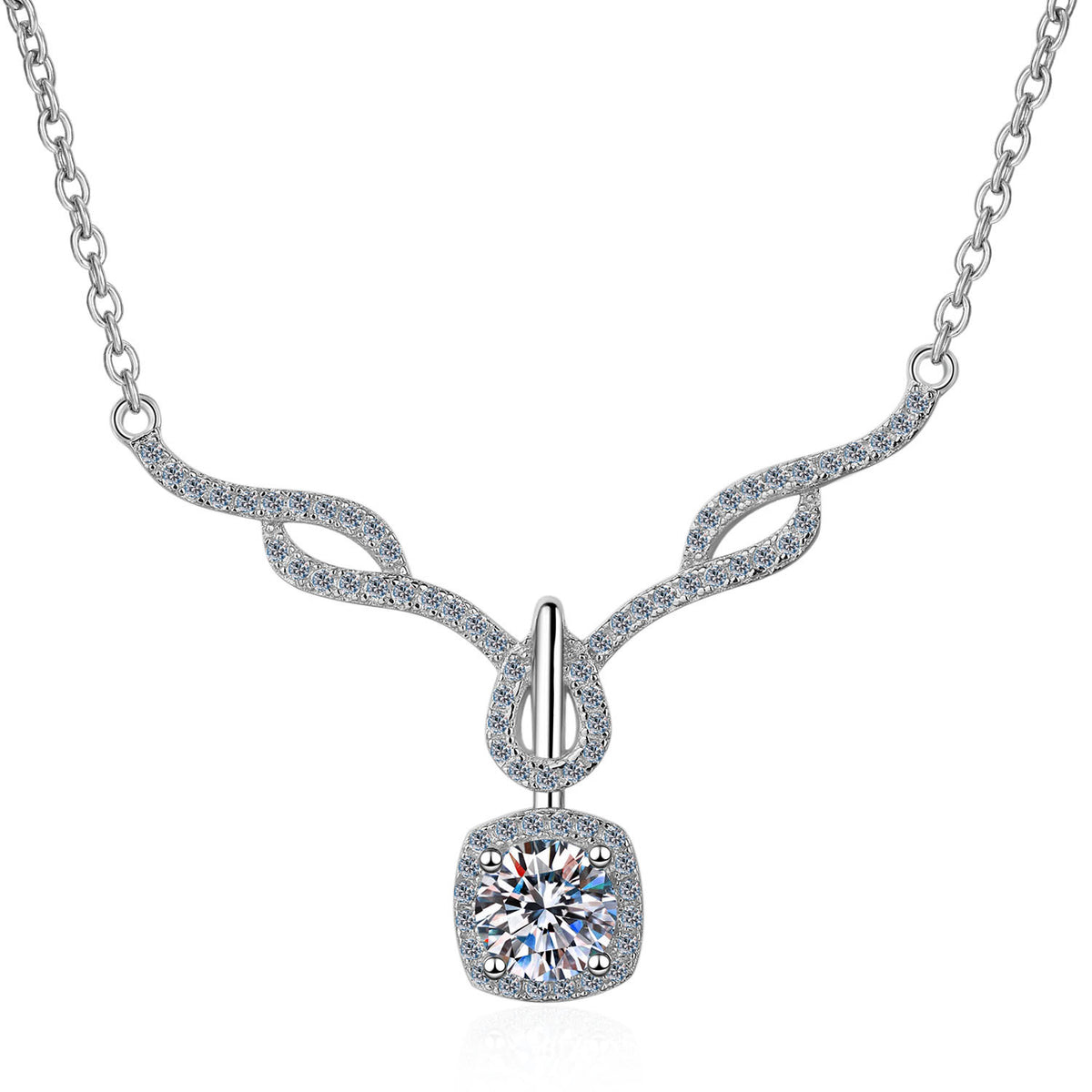 PAKYUET S925 Sterling Silver Moissanite Necklace | 0.8ct Round Brilliant | 4-Prong