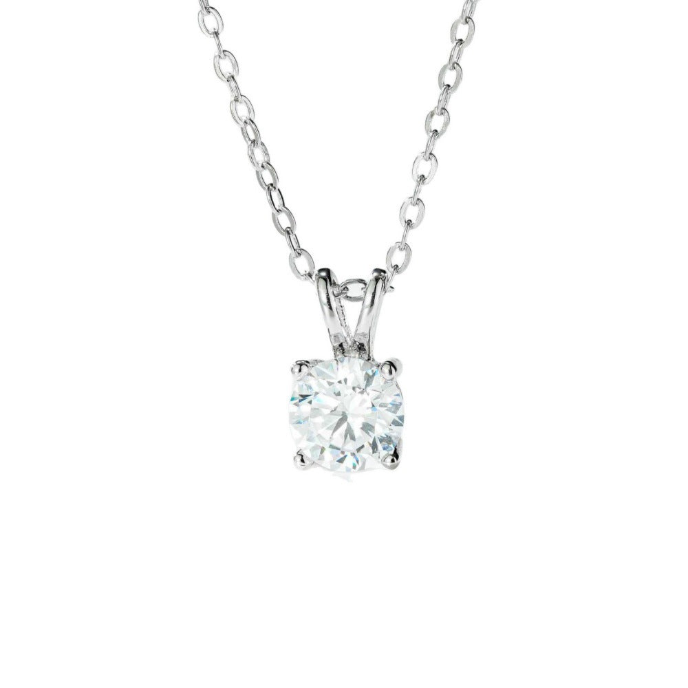PAKYUET S925 Sterling Silver CZ Necklace | 1ct Round | 4-Prong Setting