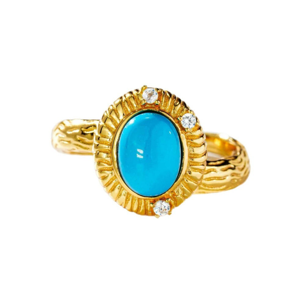 PAKYUET S925 Sterling Silver Turquoise Ring | Oval | Luxury Elegant