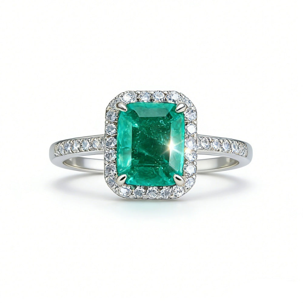 PAKYUET S925 Sterling Silver Emerald Ring | Emerald | Princess Cut