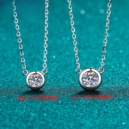 PAKYUET S925 Sterling Silver Moissanite Necklace | 1ct Round Cut | Light Luxury Refined