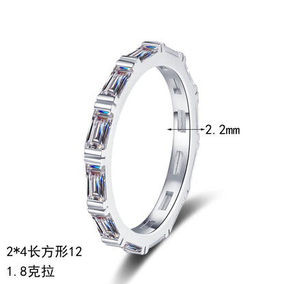 S925純銀莫桑石首飾｜1.8克拉｜排戒長方簡約