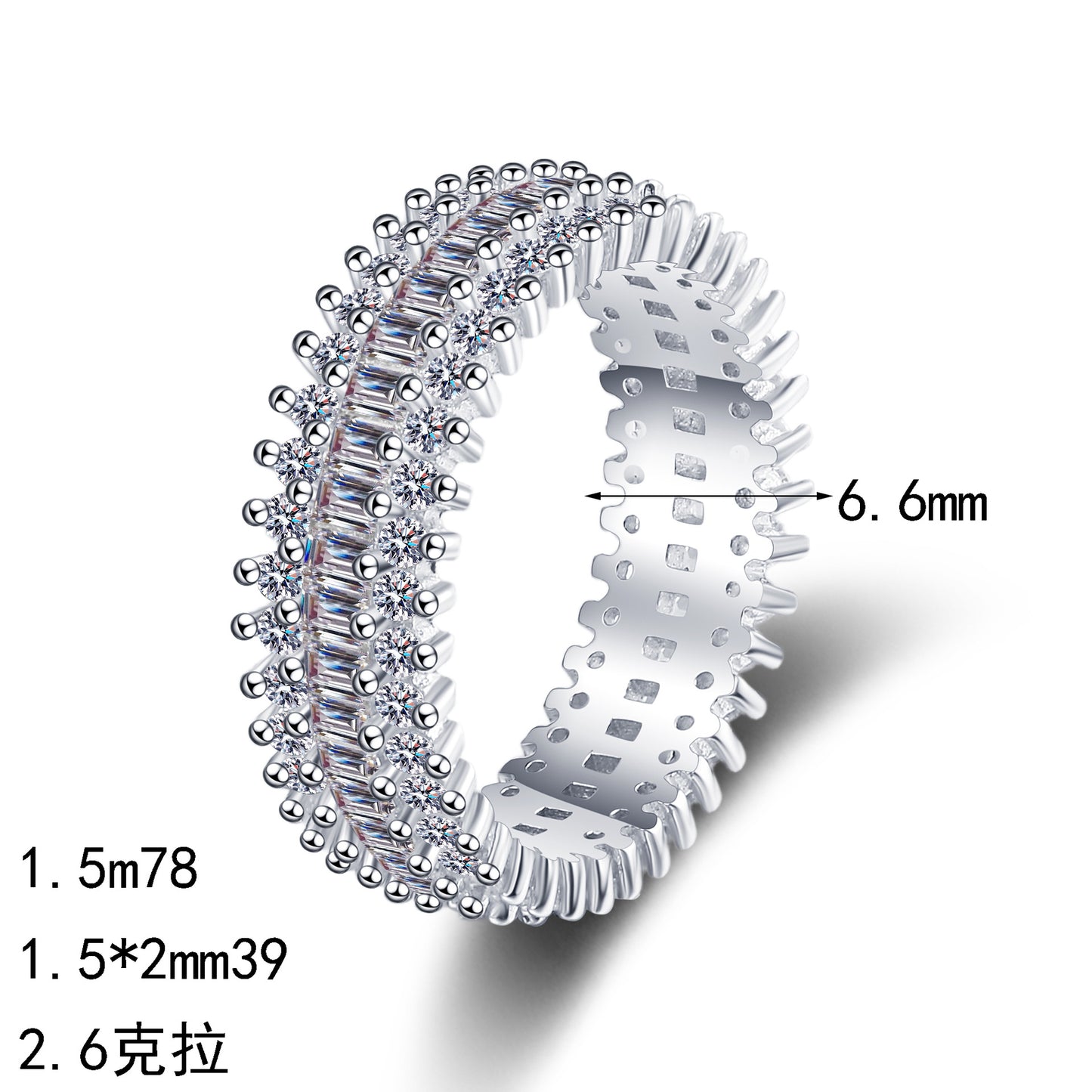 S925純銀莫桑石首飾｜2.6克拉｜排戒長方