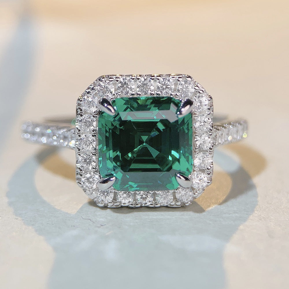 S925純銀莫桑石首飾｜祖母綠白藍綠鑽｜方形祖母綠