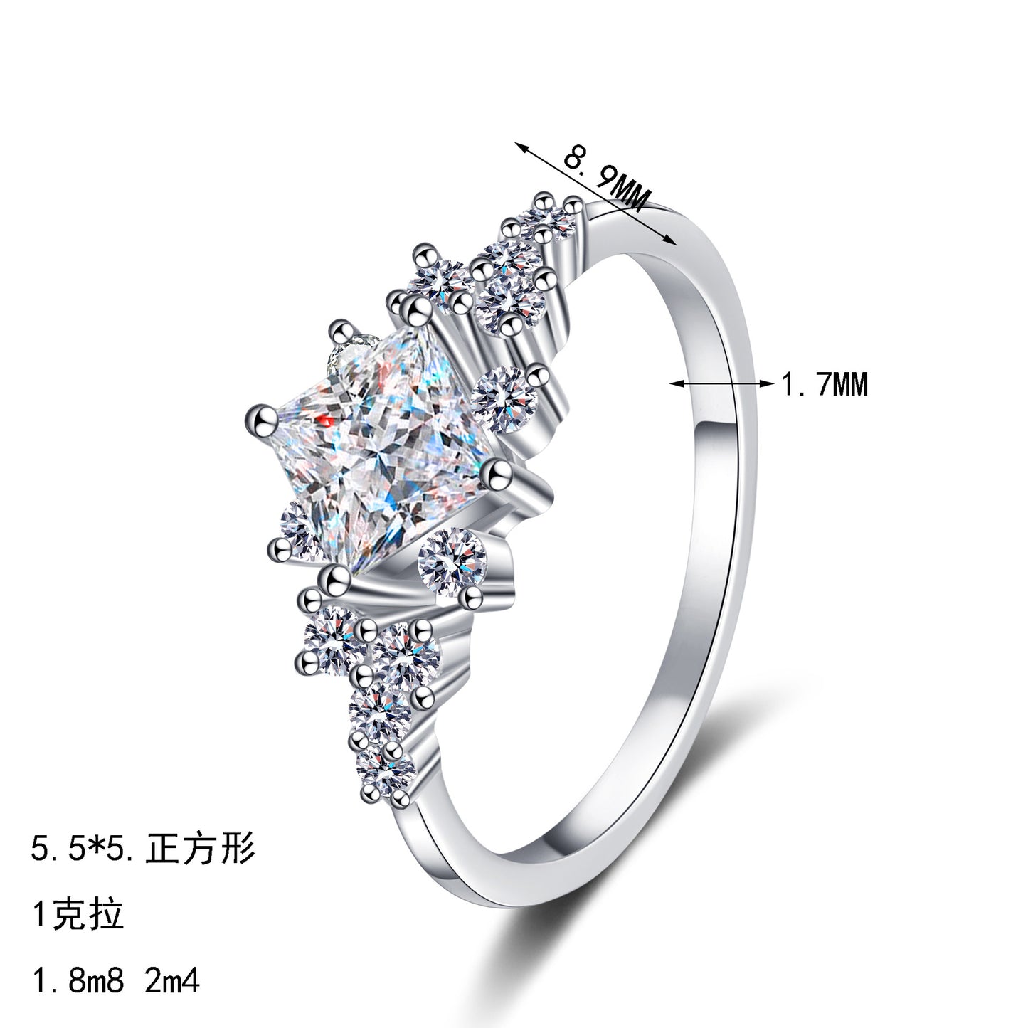 S925純銀鋯石首飾｜公主方1克拉｜輕奢精緻